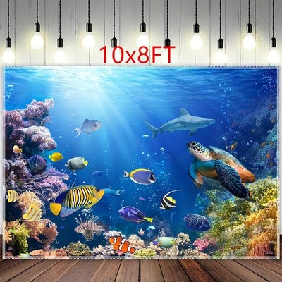 10x8Ft Underwater Scene Background Ocean Themed Decoration for Party Backdrop