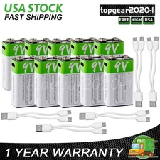 10pcs 9V 9 Volt Li-ion USB Rechargeable Batteries 5800mWh Lithium Ion Battery