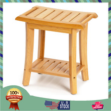 Bamboo Shower Bench Inside Shower Stool with Storage Shelf, Spa Bath Chair