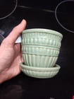 Vintage McCoy pottery Planter Beaded Pot W/Attached Saucer 117 Light Green MCM