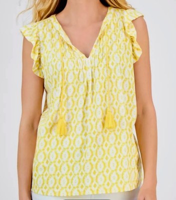 Style & Co Flutter Sleeve Pintuck Blouse XL Yellow  from Macy s orig. prc$39