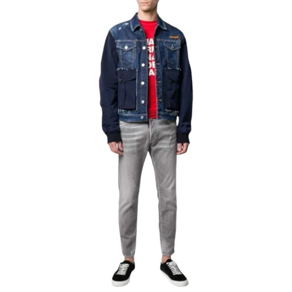 DSQUARED2 Hombre Denim Chaqueta Negra Manga Algodón Elástico Azul Invierno Eu 50 - Imagen 3 de 4