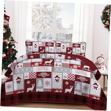 Christmas Quilt Size Bedding Set with 2 King Red Christmas Patchwork Plaid