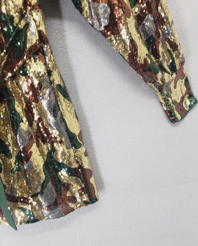 ASOS Dress Women 8 Gold Sequin Metallic Camo Mini Long Sleeve Party Chic Cocktai - Image 4 of 4