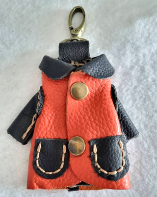 Craft Genuine Leather Keychain Key Case Holder 4 Hook Jacket Coat Soft Orange