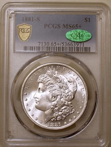1881-S Morgan Silver Dollar PCGS Gold Shield Trueview MS65+ CAC Green