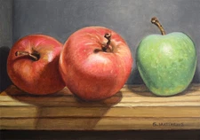Oil Painting Still Life Apples on Shelf  5 x 7 in. Original art NEW 11-27-25
