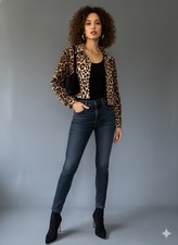 Cache France Rare Vintage Leopard Print Crop Jacket Size 38 Gold Sun Buttons
