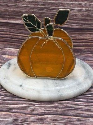 Delton Products Corp Fine Collectibles Glass Pumpkin With Leaves/Trinket Dish