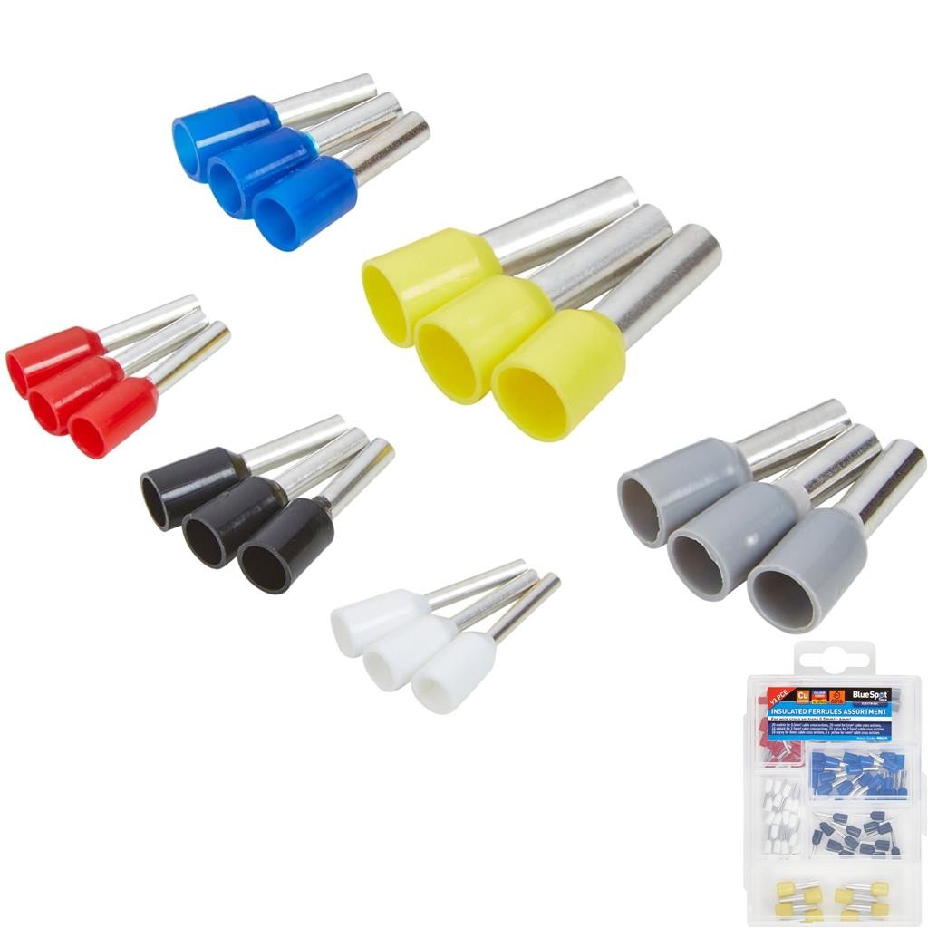 BlueSpot 93pc Insulated Ferrules Assortment Bootlace Crimp Terminals Kit 0.5-6mm