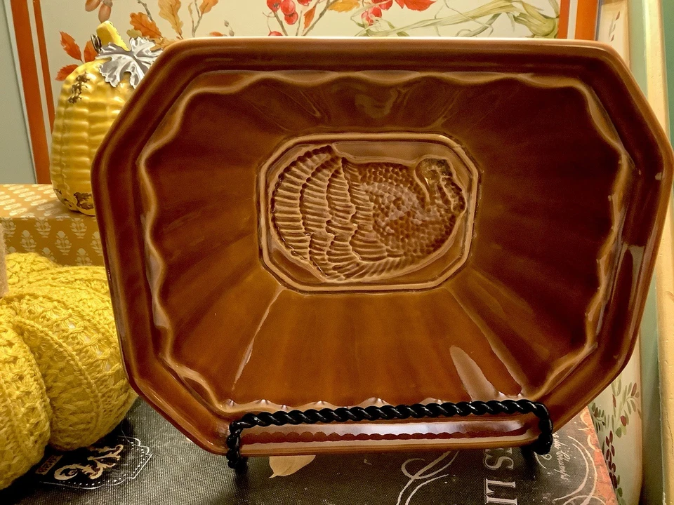 Коричневая глазурь/керамика ~ пищевая форма ~ желе/торт ~ дизайн индейки ~ 8,25 дюйма L X 7 дюймов W X 3 дюйма глубина ~ - Изображение 2 из 4