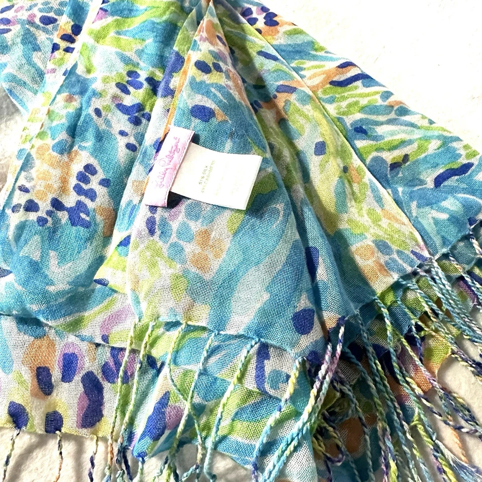 Lilly Pulitzer Murfee Sea Soirée Cachemira Seda Bufanda Flecos Mantón Envolvente Foto 2 de 4
