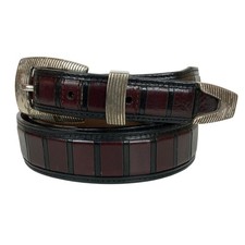 Onyx By Brighton Burgundy Black Leather Belt Silver-tone Buckle Mens Size 40