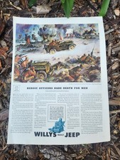 1943 Willy&rsquo;s Jeep Illustrated Print Ad, WW2 Era, Session S., War Memorabilia