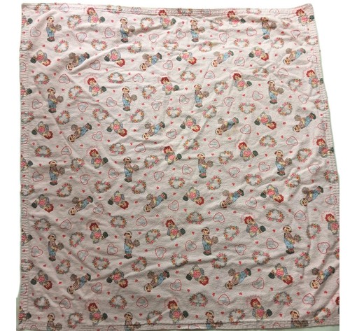 Vintage Raggedy Ann & Andy Baumwolle Flanell Baby Decke 34" x 32" Herzen Blumen - Bild 1 von 7