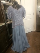 Vintage Scala Blue Beaded Sheer Lace Gown Dress XL