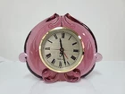 Vintage Fenton Cranberry Glass Clock Scroll Design Mantle Table Top Desk Clock
