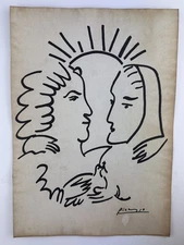 Pablo Picasso COA Art Painting Original Drawing Vintage Paper Signed