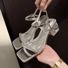 Women's Sandals Summer New Rhinestone Pumps Buckle Crystal High Heels Shoes