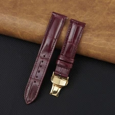 Red Wine Crocodile Watch Band Real Leather Strap Gold Deployment Buckle Men Gift