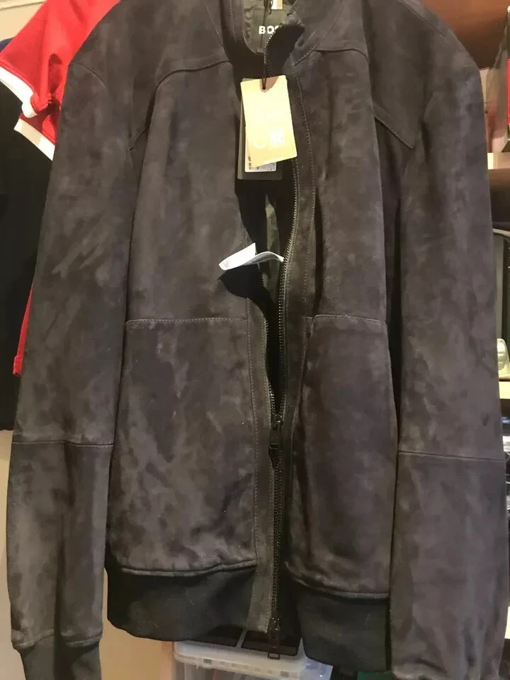 HUGO BOSS MENS Navy Blue MIKI SUEDE Bomber Jacket EU54 UK44 L Large BNWT - Image 2 of 4