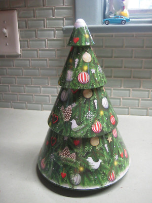 Christmas Tree Shaped Candy Storage Gift Tin Container 4 tiers 11'' high