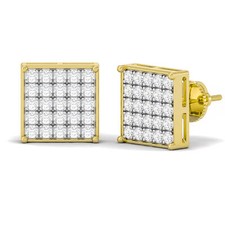 .15 CTW DIAMOND CLUSTER SQUARE STUD EARRINGS IN 10K YELLOW GOLD