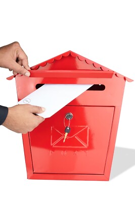 Briefkasten rot Wandbriefkasten Außen Großbriefkasten abschließbar mit Schlüssel