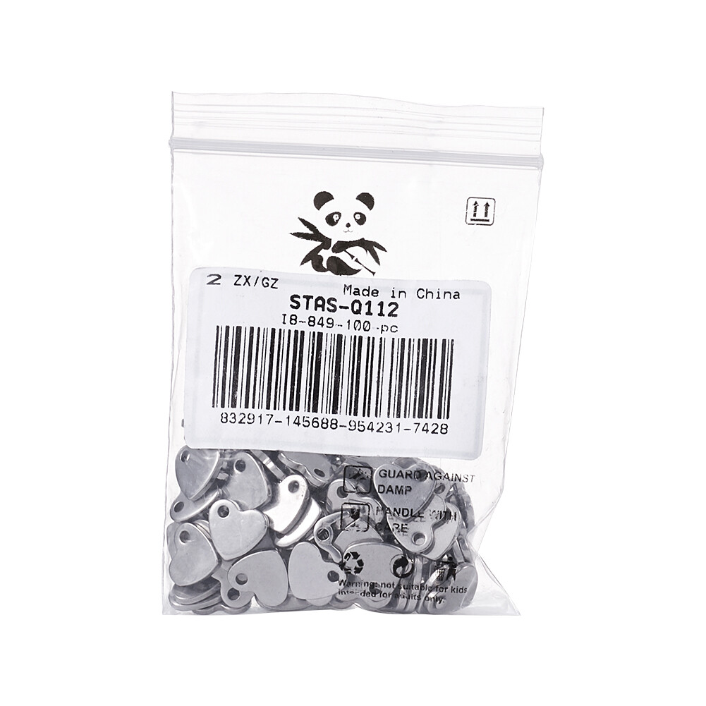 100 x 304 Stainless Steel Heart Stainless Steel Color Charms