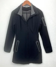 Athleta Womens Jacket Small Black Nylon Zip Pockets Cuffs Open Pleats Rainwear