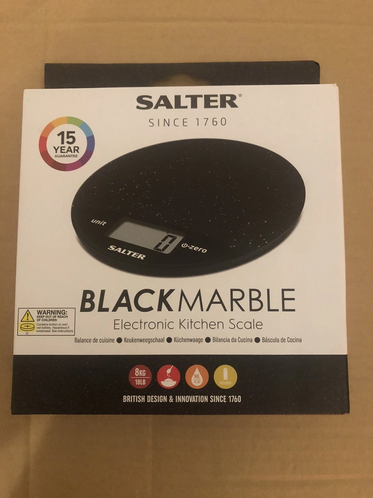 Salter 1009 Digital Kitchen Scale Easy Read LCD Display 8 KG Black Marble Effect