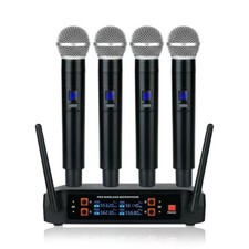 Professional 4 Channel VHF Wireless Four Microphone Cordless Handheld Mic System
