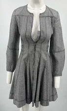 Derek Lam 10 Crosby Black/White Plaid Printed Full-Zip Fit+Flare Dress sz XS