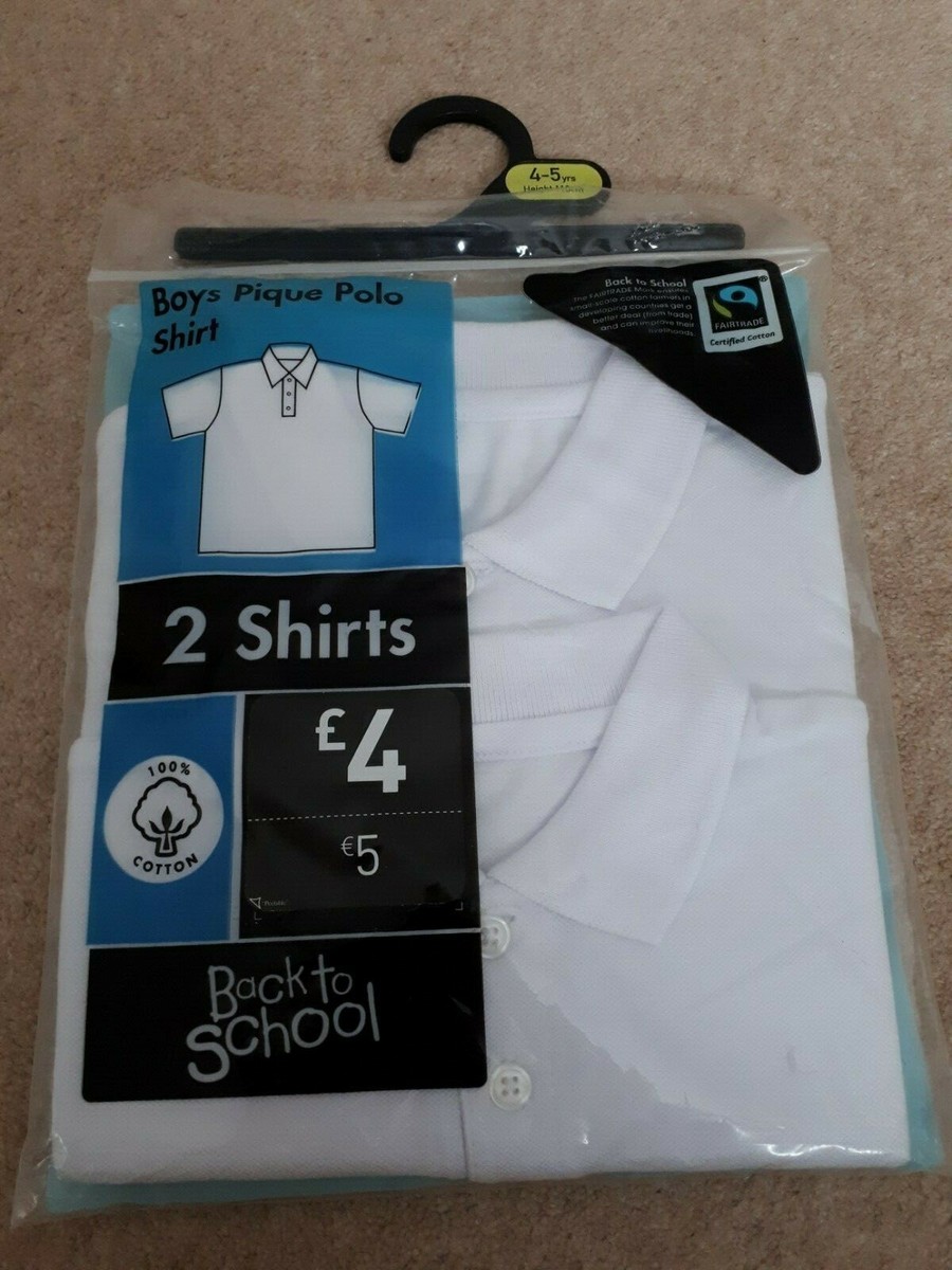 Tesco Fairtrade Cotton Collared T-shirts Boys Aged 4-5 White