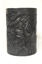 Large  Well  Carved  Spinach  Jade  Brush  Holder