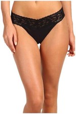 Hanky Panky Supima Cotton Original Rise Thong with Lace Black