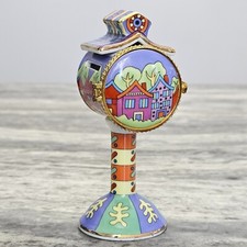 Porcelain Mailbox Hinged Bridhouse Stamp Holder Dispenser Gold Trimmed