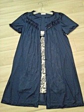 Lorraine Solid Blue Short Sleeve Nylon Robe /Floral Slip Nightgown Set  Size S