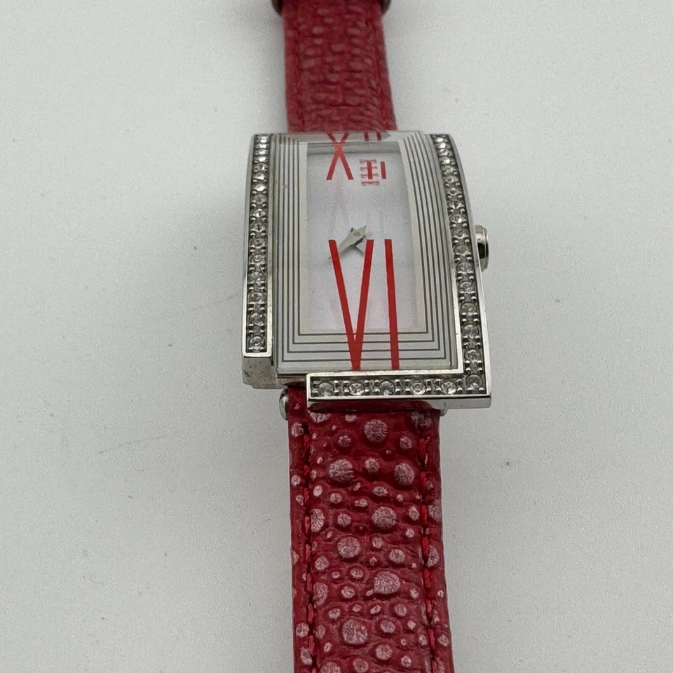 Reloj de Cuarzo Elle Mujer 30m Plata Rectángulo Rubí Estrás Cuero Batería Nueva Foto 2 de 4