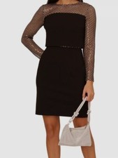 Aidan By Adrianna Papell Women's Black Mesh-Trim Sheath Crepe Dress Size 0