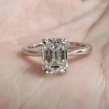 Image of 3.60 TCW Emerald Cut Moissanite Solitaire Engagement Ring 14K White Gold Plated