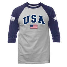 USA Original US Flag American Pride Patriot Patriotic 3/4 Sleeve Raglan 