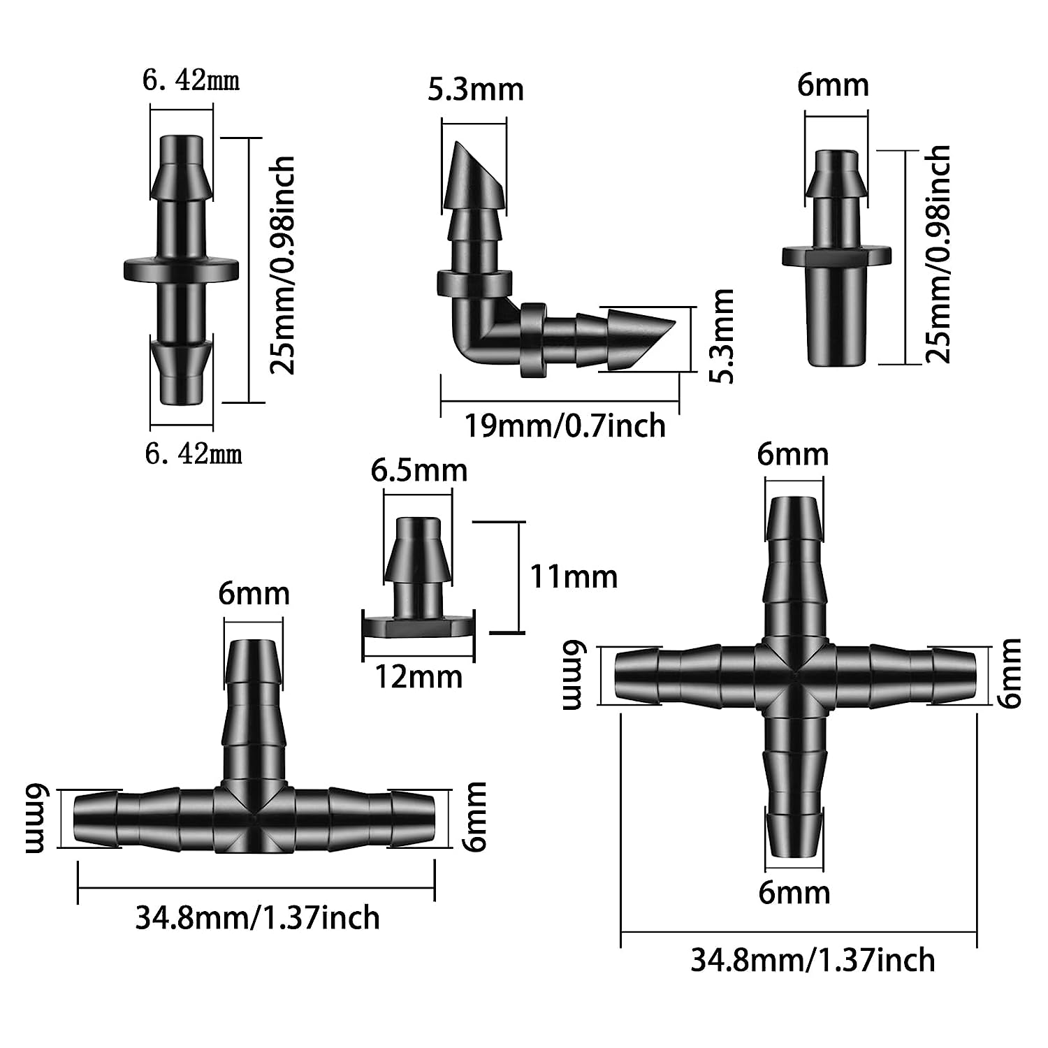 300 Pcs Barbed Connectors Drip Irrigation Fittings Kit, 1/4" Drip