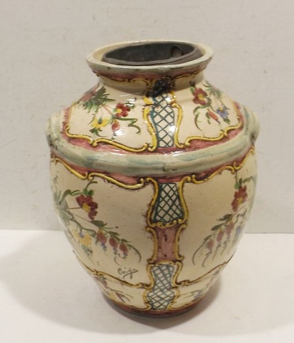 Antike Künstler Keramik Fayonce Blumenmalerei Vase 31cm x 22cm signiert M - 100 - Bild 4 von 8