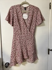 Shein Multi Floral Ruffle Wrap Dress Size S V Neck Short Sleeve Cruise Prepy