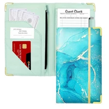 Leather Server Book Waiter Receipt Book with Zipper Pocket for Server Apron