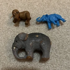 3 Vtg Elephant Zoo Line Match Box Wood Jointed Articulated Miniature Blue Wood