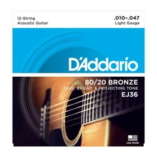 D'Addario EJ36 12-String Acoustic Guitar Strings, Light, 10-47