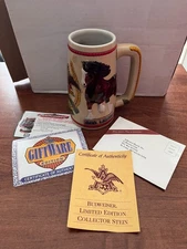 Anheuser Busch Beer Stein Bud Light Clydesdale Horses 1980- Letter Authenticity