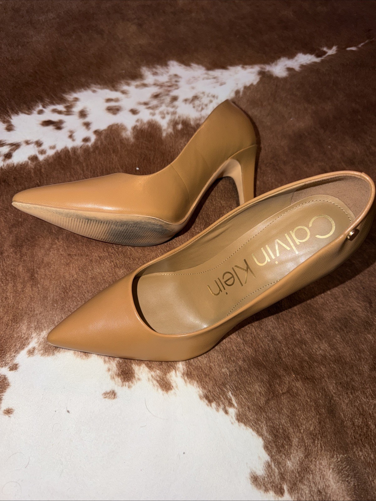 Women’s Calvin Klein Brady Caramel 260 Stiletto Heels Brown Leather size 10!  thumbnail 2